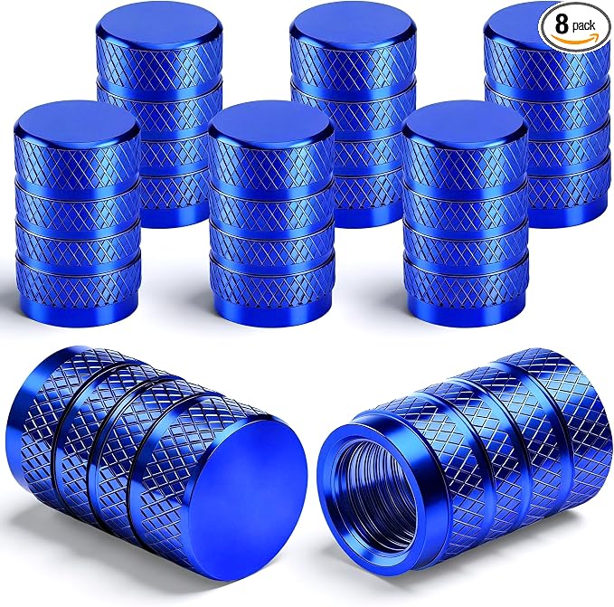 8PCS Tire Valve Stem Caps, Dust Proof, Anodized Aluminum Universal Tire Valve Stem Covers for Cars, SUV, Trucks, Bikes, Motorcycles, Bicycles(Blue)