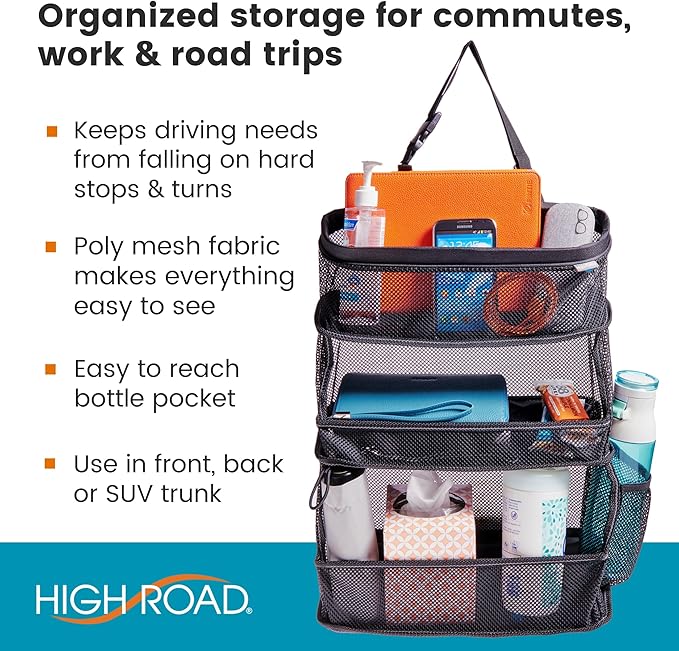 Car Storage Organizer – 3-Bin Hanging Organizer for SUV Trunk or Car Seat | Multipurpose Car Organizer Holds Driving Essentials, Kids Trip Needs or Emergency and Cleaning Supplies