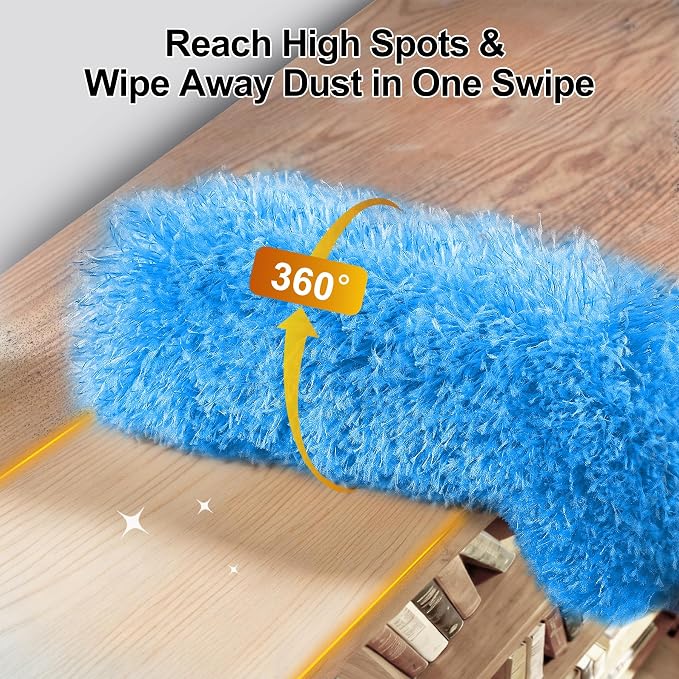 5-in-1 Microfiber Duster Kit with 100” Extension Pole – Reinforced Stainless Steel Telescopic Handle for High Ceiling Fans, Cobwebs & Vents – Multi-Head Dusters for Cleaning with Anti-Spin Pole