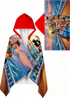 One Piece Printed Soft Cotton Terry Hooded Towel Wrap, Lightweight Absorbent Hooded Towel for Bath Pool Beach Outdoor