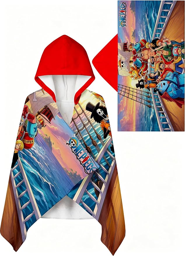 One Piece Printed Soft Cotton Terry Hooded Towel Wrap, Lightweight Absorbent Hooded Towel for Bath Pool Beach Outdoor