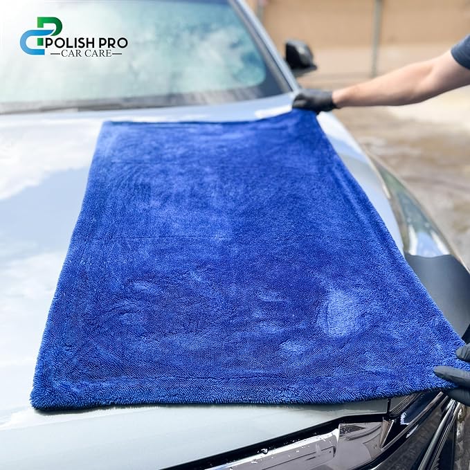 Polish Pro Microfiber Car Drying Towel, Set of 3pcs: X-Large 35"x 24" + Small 16"x16" + Free Wash Mitt, Ultra Absorbent, Microfiber Drying Towel for Cars. 1400GSM.