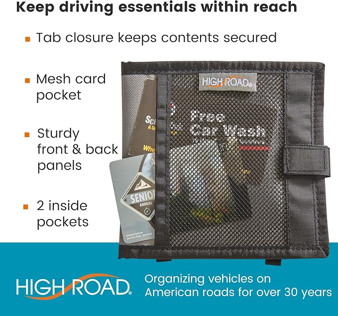 Car Registration and Insurance Card Holder for Sun Visor, Glove Box or Console with 2 Clear Hidden Car Document Pockets and Front Mesh Card Pocket