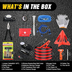 Car Emergency Kit with Jumper Cable, First Aid Kit Safety Assistance Tools for Travel Camping Outdoor Cars Truck SUV RV, Roadside Essentials with Flash Light