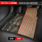 FlexTough LITE Rubber Car Mats Full Set - All Weather Floor Mats for Trucks, Cars & SUVs - Automotive Waterproof Beige Car Floor Mats for Cars Interior Accessories Universal Trim-to-Fit