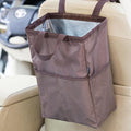 New Leak-Proof Travel Car Trash Bag, 3.5 Gallons Large Capacity Hanging Car Trash Can with Hook and Loop Lid and Handle, Multipurpose Trash Bin with Storage Pockets for SUV RV Camping (Brown)