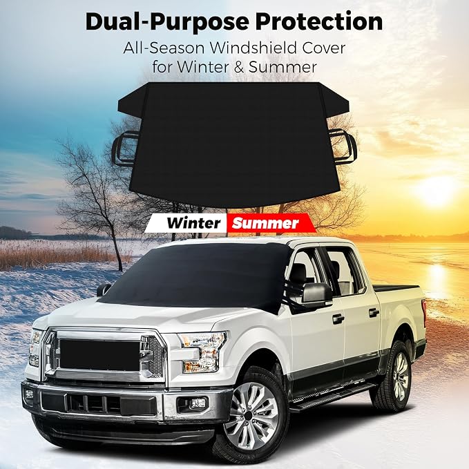 Windshield Protector | Durable 600D Oxford Fabric | Waterproof Winter Car Cover for Pickup Truck, SUV & Mini Van | Essential Car Accessories | X-Large (74"x43")