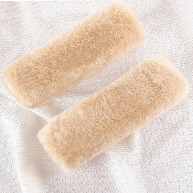 Authentic Sheepskin Seatbelt Cover Real Wool Car Truck SUV Airplane Seat Belt Shoulder Pad for Carmera Backpack Straps Neck Cushion Protector 2 Pack Beige
