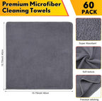 Microfiber Cleaning Cloths for Cars 16 x 16 Inch Ultra Absorbent Car Towels Drying Reusable Cleaning Supplies House Kitchen Window Microfiber Towel (Gray,60 Pcs)