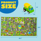 Kids Play Rugs - 12 Pull-Back Vehicle Set - Durable Carpet Playmat Rug - City Pretending Play - Toddler Car Track Rug