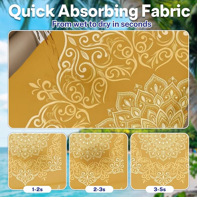 2 Pack Car Seat Towel Covers, Sweat-Proof Microfiber Seat Protectors for Gym, Running, Beach & Workout, Breathable Quick-Dry, Machine Washable, Gold Mandala Print, Universal Fit
