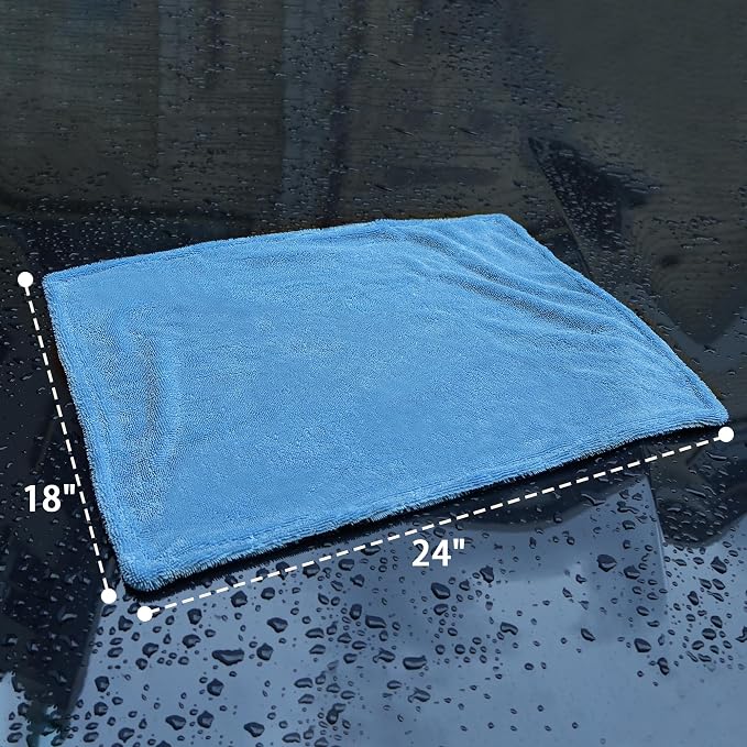 2 Pack Car Drying Towel, Premium Microfiber Towels for Cars, 1000GSM, Edgeless Twisted Loop Design, No Streaks, Scratches, or Water Spot, Absorbent Wash Towel, 18" x 24" (Blue&Grey)