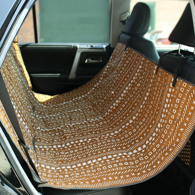 3-in-1 Back Seat Cover for Dogs, 100% Cotton Canvas Back Seat Hammock with Headrest Straps, Belt Slots, & Anchors, Non-Skid Cargo Area Cover, Machine Washable, No Harmful Chemicals, 56"x56"