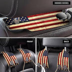 Purse Hook for Car Vintage American Flag 1 Pack Headrest Back Seat Hook Premium Leather Double Metal Hanger Storage Pack Bag Purse Holder Car Interior Accessories