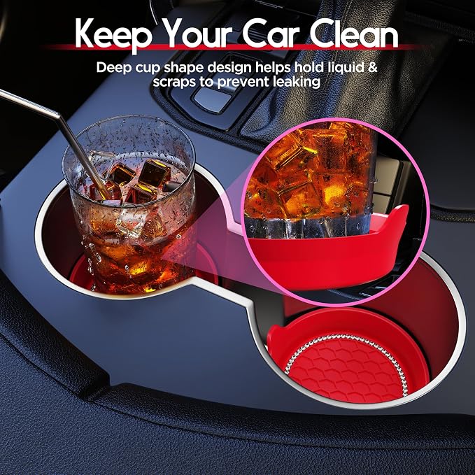 Car Cup Coaster Universal Non-Slip Cup Holders Bling Crystal Rhinestone Car Interior Accessories 2 Pack Red