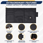Car Sun Visor Organizer (Black) | Multi-Pocket Net Zipper Case for Cash, Card, Pen & Sunglass | Visor Organizer Storage Pouch | Interior Accessories with Pocket for Car & Truck | Small
