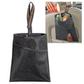 Small Hanging Car Trash Bag with Waterproof Liner, Storage Pocket and Adjustable Strap - Hangs from Handles or Headrest Posts Without Taking Up Legroom