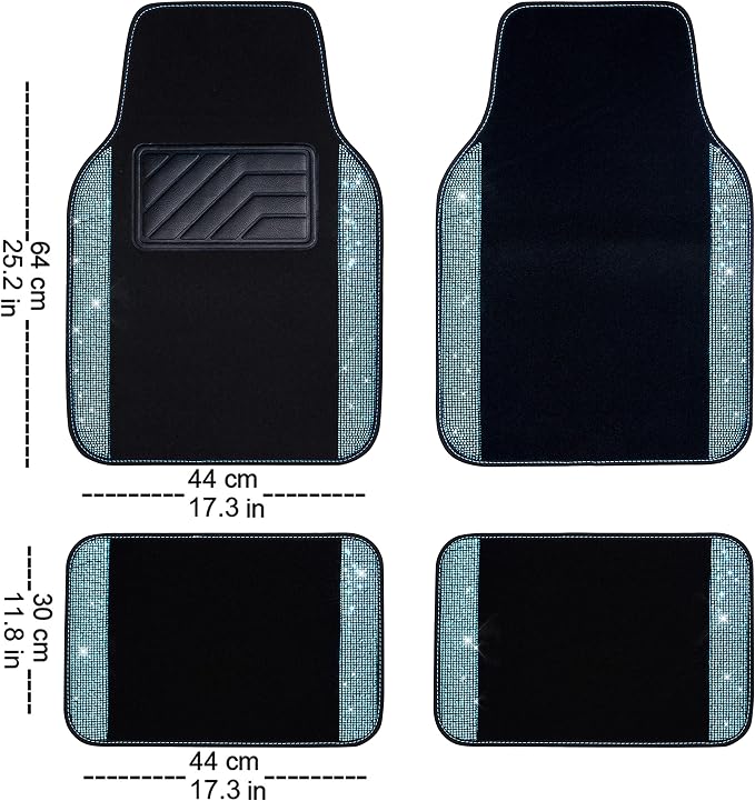 Bling Rhinestones Diamond Waterproof Car Floor Mat, Crystal Sparkly Shining Glitter Carpet, Anti-Slip PVC Heel Pad Universal for Interior Auto SUV,Sedan,Van,4pcs Girly Women Mint Teal Diamond