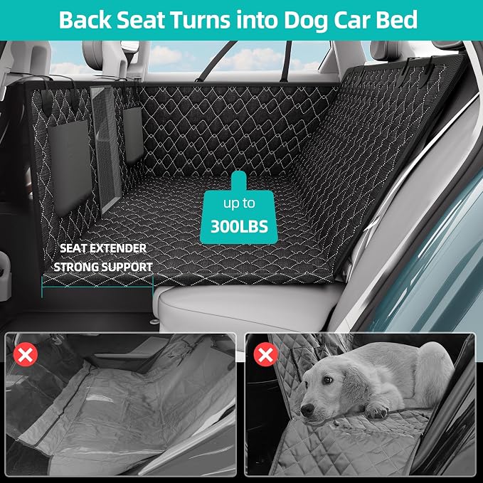 Dog Truck Seat Cover for Back Seat, Hard Bottom Pet Hammock for Car, Bed Extender for 2-4 Large Dogs, Waterproof Seat Protector, Universal XL Size Fits for Crew Cab Truck, SUV, Black