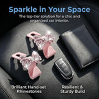 2PCS Bling Bow Car Seat Headrest Hooks, S Type Crystal Rhinestone Bowknot Auto Seat Back Storage Hooks, Diamond Cute Bow Vehicle Storage Organizer, Universal for Purses Bags Groceries(Pink)
