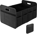 Car Trunk Organizer, 2 Compartments Anti-slip 14" D x 22" W x 12" H Collapsible Trunk Storage, 600D Oxford Polyester Car Storage, Suitable for SUV, Minivan, Truck, Black