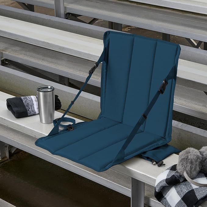 Heated Stadium Seat, Foldable, Lightweight with Carrying Strap, Foam Cushion for Comfort, Adjustable, Back Support, Multi-Functional Use As Stadium Seat or Seat Pad, Navy/Navy