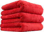Happy Ending Edgeless Microfiber Towels 16 x 16 Inch Premium Plush Detailing Cloths for Wax Buffing Polish Sealant Interior and Exterior Car Care 3 Pack