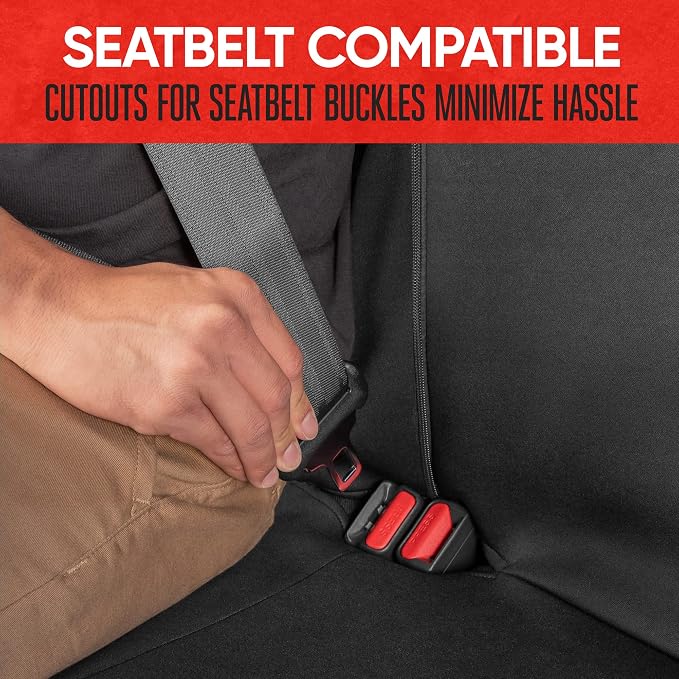 AquaShield Waterproof Beige Rear Split Bench Seat Covers for Trucks Rear Seat Cover Only - Black Car Seat Covers, Back Seat Cover Only - Durable Neoprene Spill Resistant for Kids & Dogs