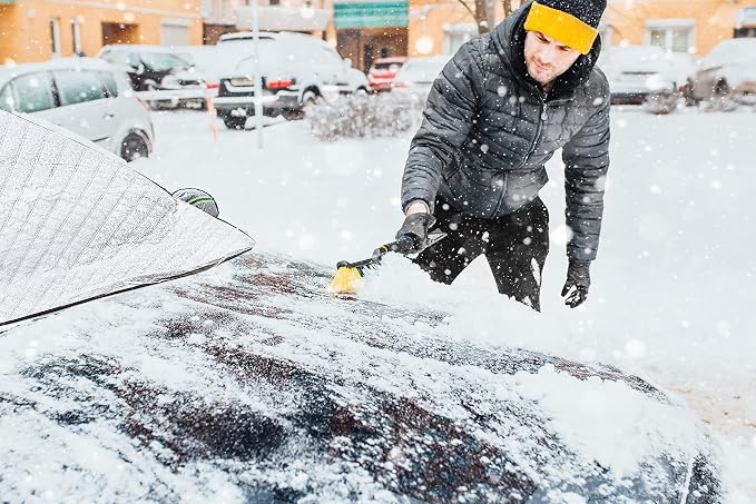 MAXORION Custom Fit Windshield Snow Cover for Tesla Model 3 & Y. Windshield Cover for Ice and Snow Comes with Heavy Duty Ice Scraper & Snow Brush. Tesla Model 3 & y Accessories. 69x55 inc