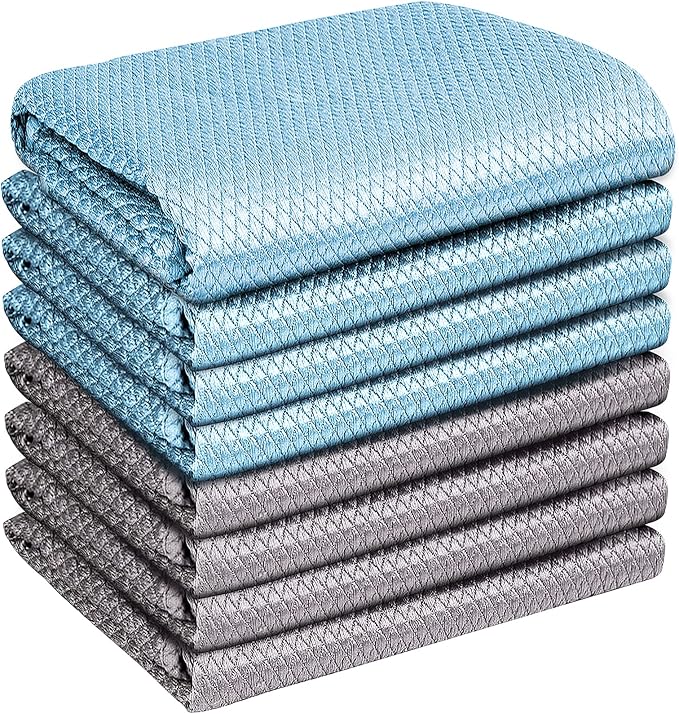 Airlab Glass Polishing Cloth Streak Free Miracle Cleaning Cloth Lint Free Microfiber Cleaning Rags for Glasses Kitchen Dish Mirrors Easy Clean, Pack of 8, 16" x 12", Grey & Blue