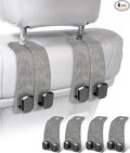 Car Purse Holder - Luxurious Leather, 4PCS Headrest Hooks with 100% Metal Hangers for Seat, Multifunctional Car Bag Hooks, Grey