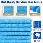 Shop Towels, 150 Pack Cleaning Rags Microfiber Towels, Bulk All-Purpose Microfiber Cleaning Cloth Lint-Free Wipe Washcloth for Commercial Garage Automotive & Housekeeping 11.5"*11.5"