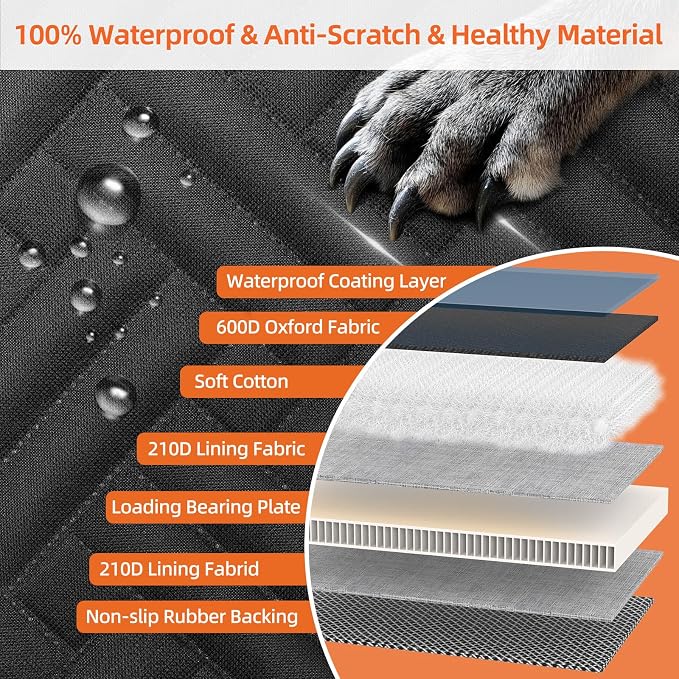 Back Seat Extender for Trucks,Hard Bottom Car Seat Cover for Dogs with Mesh Window,Waterproof Hard Bottom Dog Car Seat Cover for Ford/GMC/Chevrolet/Toyota/RAM Crew Cab Trucks&Full-Size SUVs (XL-Black)