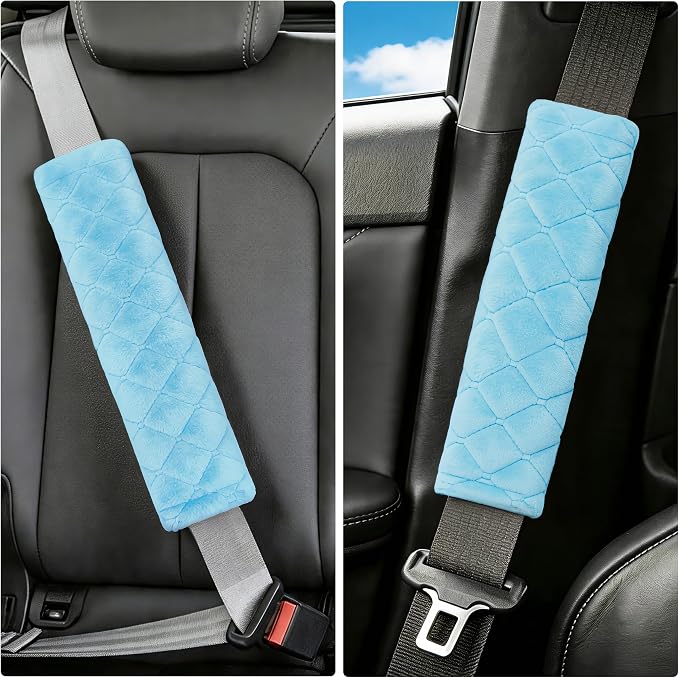 Soft Auto Seat Belt Cover Seatbelt Shoulder Pad Cushions 2 PCS for a More Comfortable Driving Universal Fit for All Cars and Backpack Light Blue