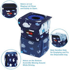 Waterproof Car Trash Can with Lid and Pockets, 1.8 Gal, Blue | Leakproof, Collapsible Multipurpose Car Bin with 3 Side Storage Pockets, Adjustable Straps