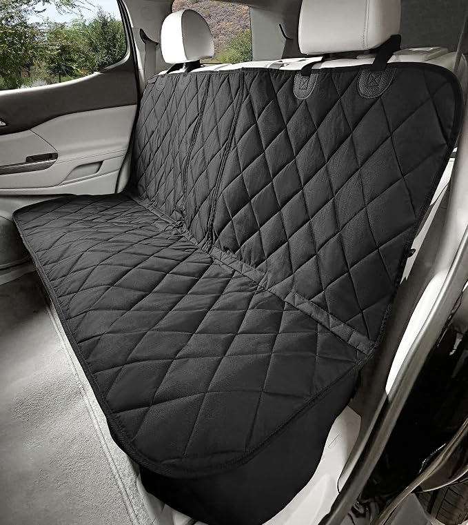 Dog Seat Cover for Back Seat, Heavy Duty Waterproof Rear Seat Protector for Small Trucks, SUV, Cars - Fits 60/40 Split Bench with Middle Seat Belt, Non-Slip Dog Backseat Cover (Regular, Black)