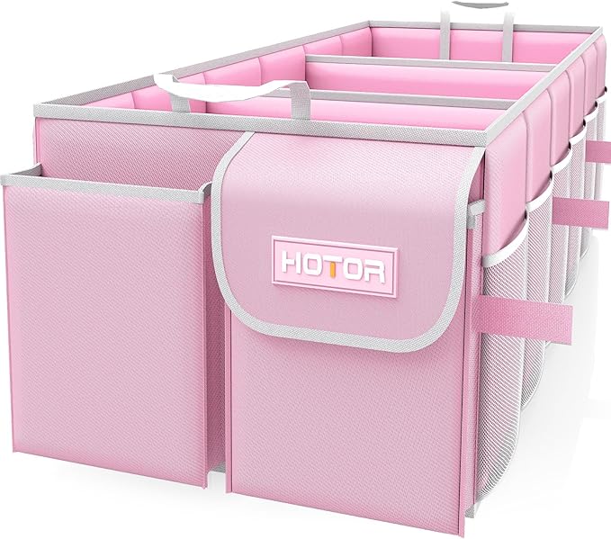 Trunk Organizer for suv - Car Organizer, Foldable Trunk organizer for SUVs & Sedans, Sturdy Car Organization for Car Accessories, Tools, Sundries, Pink, 3 Compartments, 31.9"×12.6"×10.6"
