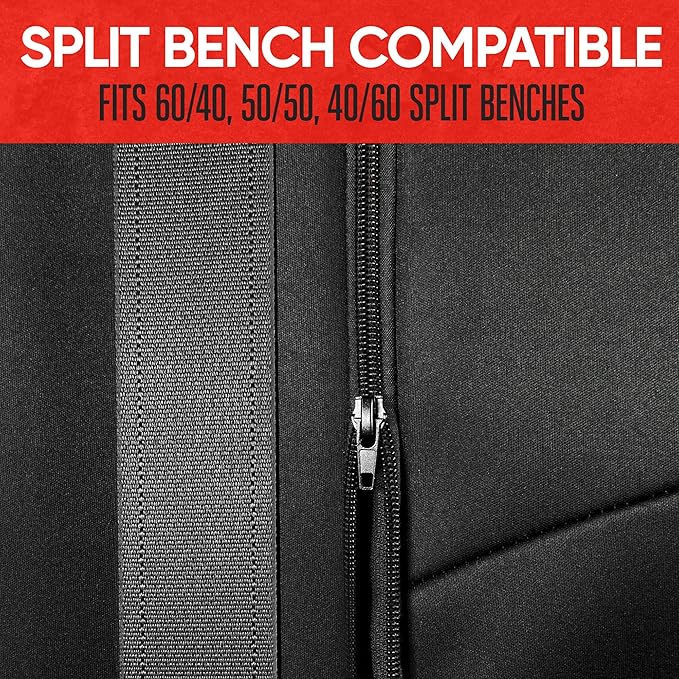 SpillGuard Waterproof Rear Bench Car Seat Cover, Beige Stitching – Split Bench Rear Seat Protector with Neoprene Padding, Back Seat Cover for Kids & Dogs, Car Interior Covers