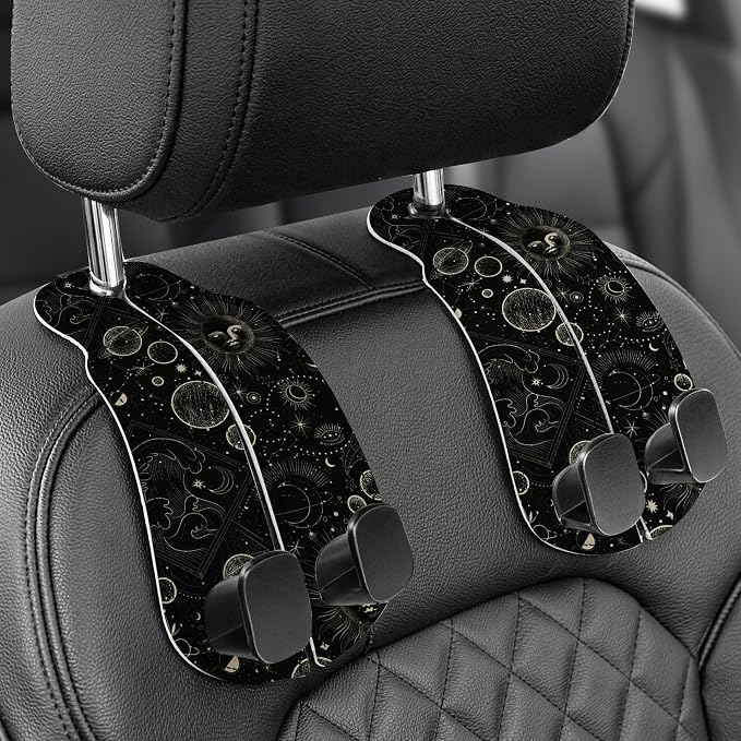 Purse Holder for Car, 2 Pack Heavy Duty Purse Hanger for Car, PU Leather Car Seat Hooks for Purses and Bags, Cute Moon Headrest Organizer for Handbags & Backpacks