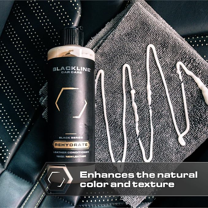 Blackline Car Leather Cleaner and Conditioner Care Kit with Microfiber Towel and Applicator Pad, Gentle APC and Leather Rehydrate, 2 16 Fl Oz Bottles for Leather Car Interiors