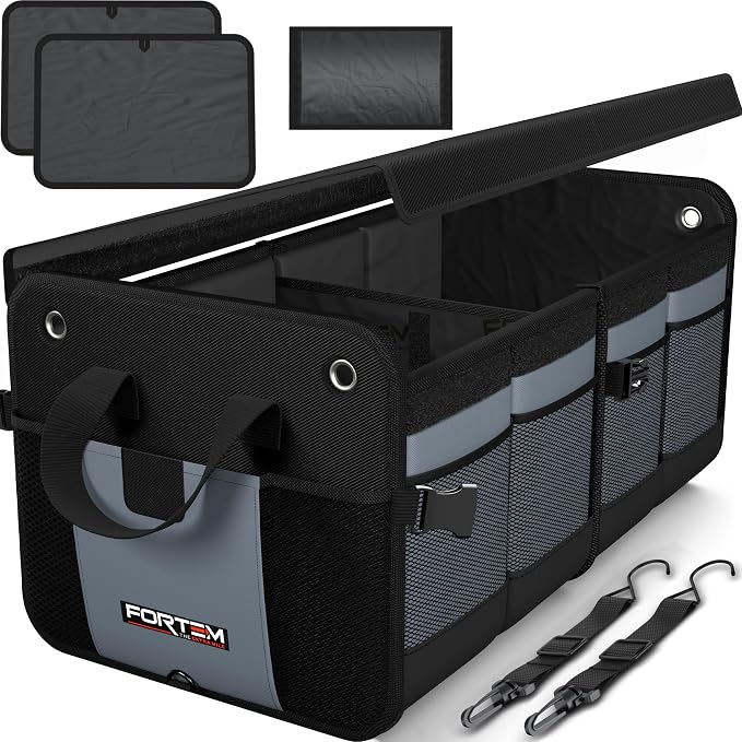 Trunk Organizer For SUV Car Organizer and Storage, Collapsible Multi-Compartment Storage Bag Car Accessories for Women Men, 1680D Oxford, Non Slip Bottom, Adjustable Straps, Soft Cover (65L)