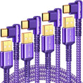 3.2A USB C Charger Cable, [4-Pack,10+6.6+3.3+1.6FT] USB A to USB C Right Angle Gold-Plated Type C Charger Fast Charge Durable Braided Cord for iPhone 17 16 15 Samsung S10 Note 10 S21 LG-Purple