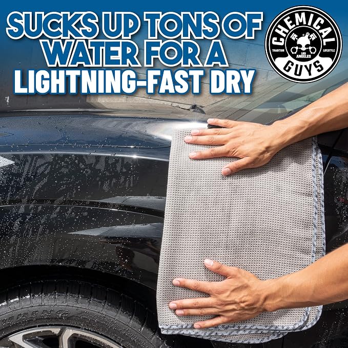 Waffle Weave Gray Matter Microfiber Drying Towel - 25" x 36",Premium Blend Microfiber Towel with Soft-Banded Edging for Scratch-Free Car Drying,Ultra Absorbent,(Pack of 12)