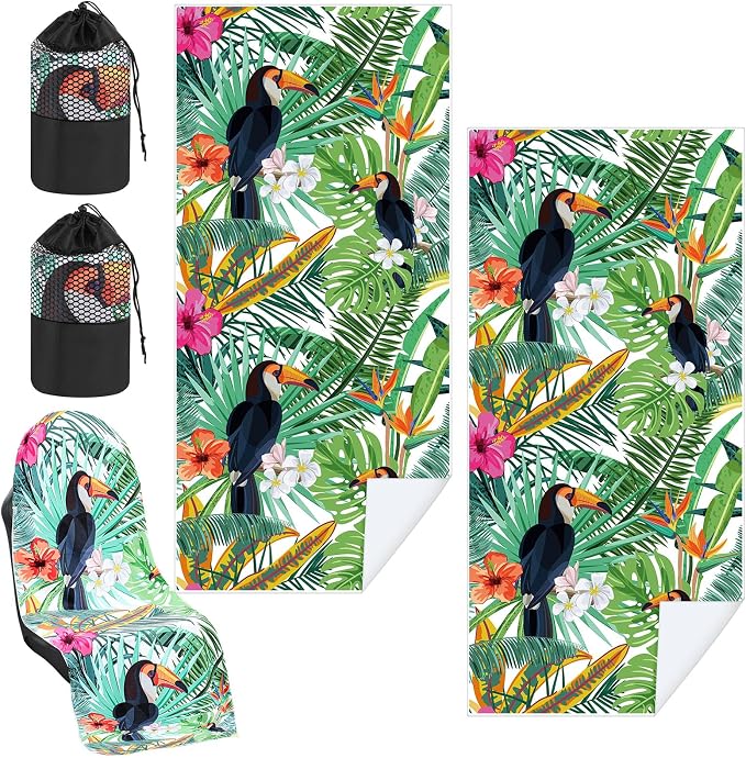 Car Seat Towel Covers with Storage Bag, 63 x 32 Inch Universal Non Slip Waterproof Sweat Protector for Car Truck, Gym Swimming Running, Machine Washable(1 Pack,Tropical Toucan)