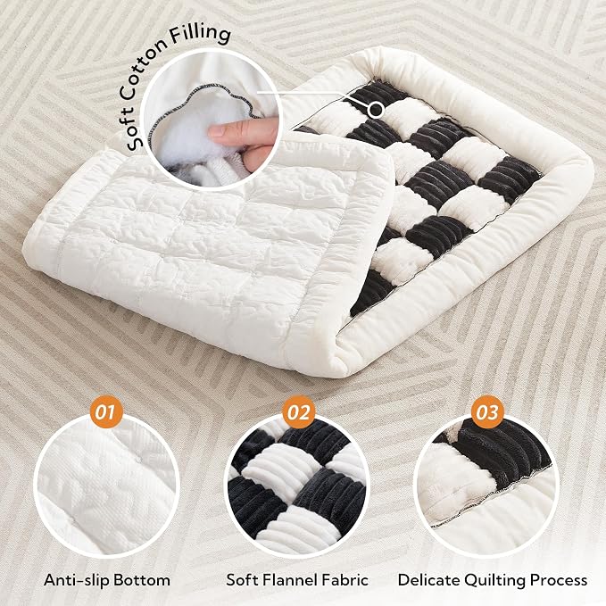 Backseat Pet Bed Mat,Dog Bed for Car,Fuzzy Dog Seat Cover for Car Back Seat, Non-Slip Travel Pet Mat, Fit for Backseat Extenders and Seat Covers (White and Black)