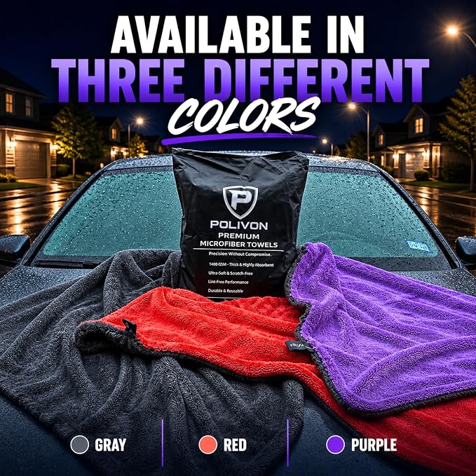 Car Drying Towel 24”x36”, 1400 GSM Twisted Loop Microfiber, Ultra Absorbent, Streak-Free, Lint-Free, Scratch-Free for Car, Truck & SUV, Quick Drying in Fewer Passes (Purple)