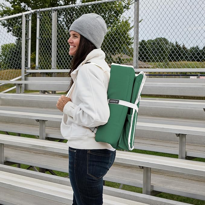 Heated Stadium Seat, Battery Powered (not Included) Foldable, Lightweight Foldable with Back Support & Carrying Strap for Sports Games, Camping, Outdoor Events, Green/White