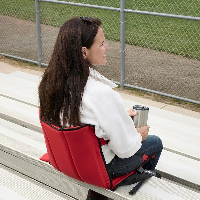 Heated Stadium Seat, Foldable, Lightweight with Carrying Strap, Foam Cushion for Comfort, Adjustable, Back Support, Multi-Functional Use As Stadium Seat or Seat Pad, Red Dyed Solid