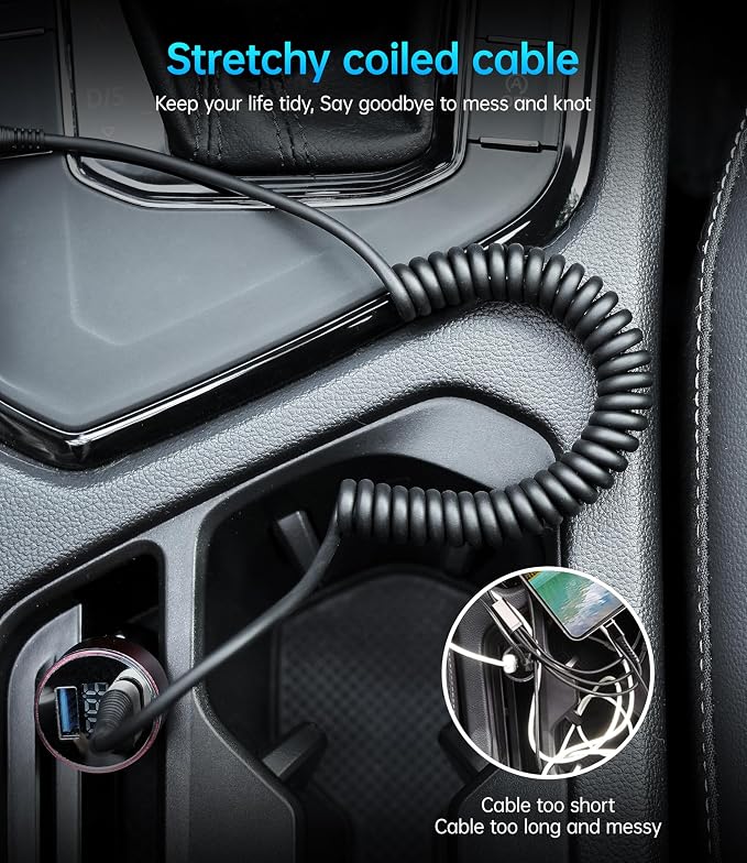 Coiled USBC to USBC Cables for Car 3FT/5FT, USB C to USB C Fast Charging Cables Short Type C Cord for iPhone 17/16/15/Pro/Plus/Pro Max/Samsung Galaxy S23, Compatible All Type C Devices-Silver 2Pack