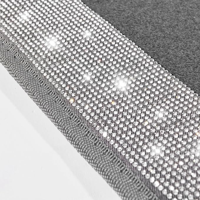 Bling Diamond Car Mats Shining Carpet Crystal Rhinestones Sparkly Glitter Floor Mats with Anti-Slip PVC Heel Pad Universal Fit for Automotive SUV, Sedan, Car, Van, 4pcs for Girl Women, Gray